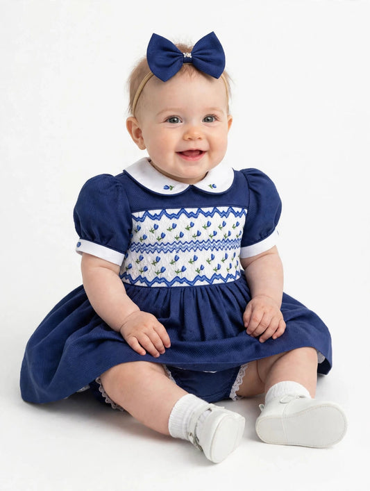 PRE-ORDER & GET NEXT WEEK‼️NEW💙! "Bluebell" Hand-Smocked🧵🪡👑Baby Dress Set - Royal Blue🎀🎀