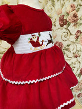 Load image into Gallery viewer, &quot;CHRISTMAS&quot; Red Corduroy Baby Girls Smocked Dress SALE SALE SALE
