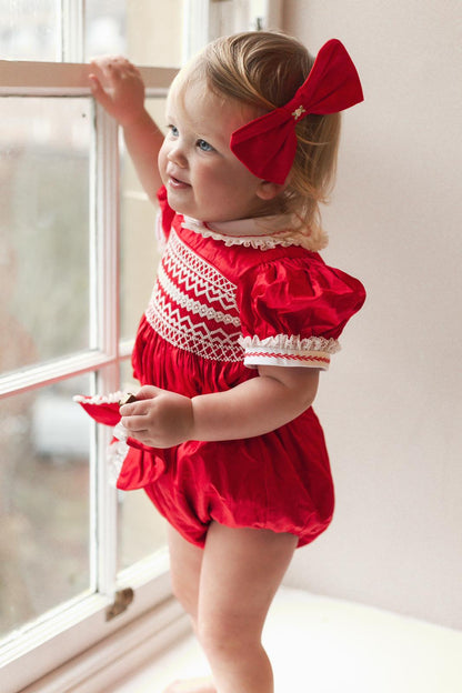 🎄🎁CHLOE RED♥️Baby Girls Hand-Smocked Outfit & Headband🎀🎀 REDUCED