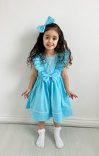 Load image into Gallery viewer, NEW SEASON &quot;BELLE&quot; Turquoise Hand-Smocked Dress &amp; Hair Bows
