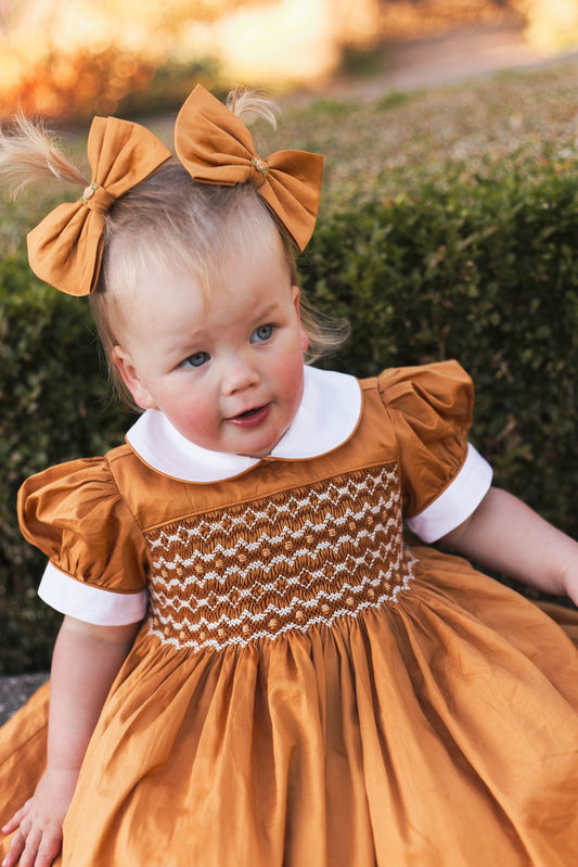 PARIS DARK AMBER Hand-Smocked Dress & Hair Accessories🎀🎀 SALE