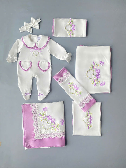 HAND-CRAFTED 🧵🪡PREMIUM SILK/SATIN BABY 👼6-piece BEDDING SET💞