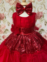 Load image into Gallery viewer, Dark Red Sequin &amp; Tulle &quot;ELLA&quot; Baby Girls Party Dress &amp; Headband Set SALE SALE SALE

