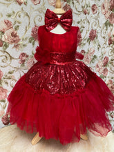 Load image into Gallery viewer, Dark Red Sequin &amp; Tulle &quot;ELLA&quot; Baby Girls Party Dress &amp; Headband Set SALE SALE SALE
