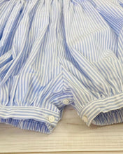Load image into Gallery viewer, &quot;COCO&quot; BLUE STRIPES Hand-Smocked Cotton Romper &amp; Hair Accessories REDUCED
