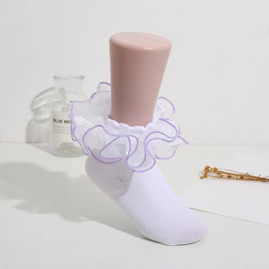 NEW! Baby Girls Frill White & Lilac  Cotton Socks