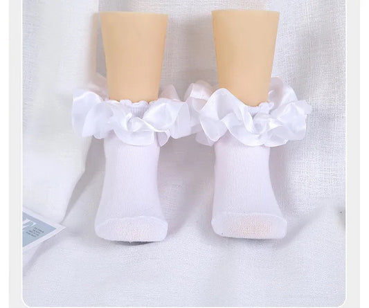 NEW! Baby Girls White Ruffled Cotton Socks