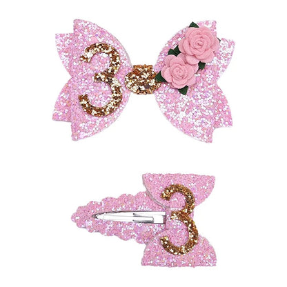 NEW! PINK SHIMMERING BIRTHDAY HAIR CLIP. SET OF TWO. 3RD