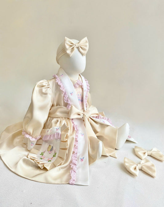 MATILDA CORAL NIGHTDRESS, DRESSING GOWN AND HAIR BOWS OR HEADBAND🎀🎀