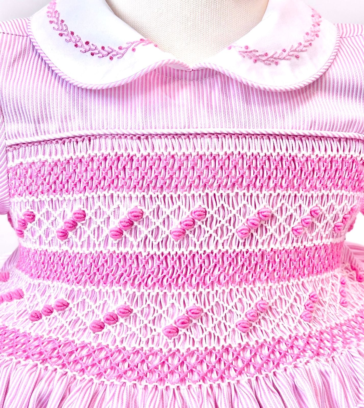 PRE-ORDER❣️NEW! MYLA PINK💞💞PINSTRIPES STRIPES HAND-SMOCKED🧵🪡DRESS,PANTIES & HAIR ACCESSORIES🎀