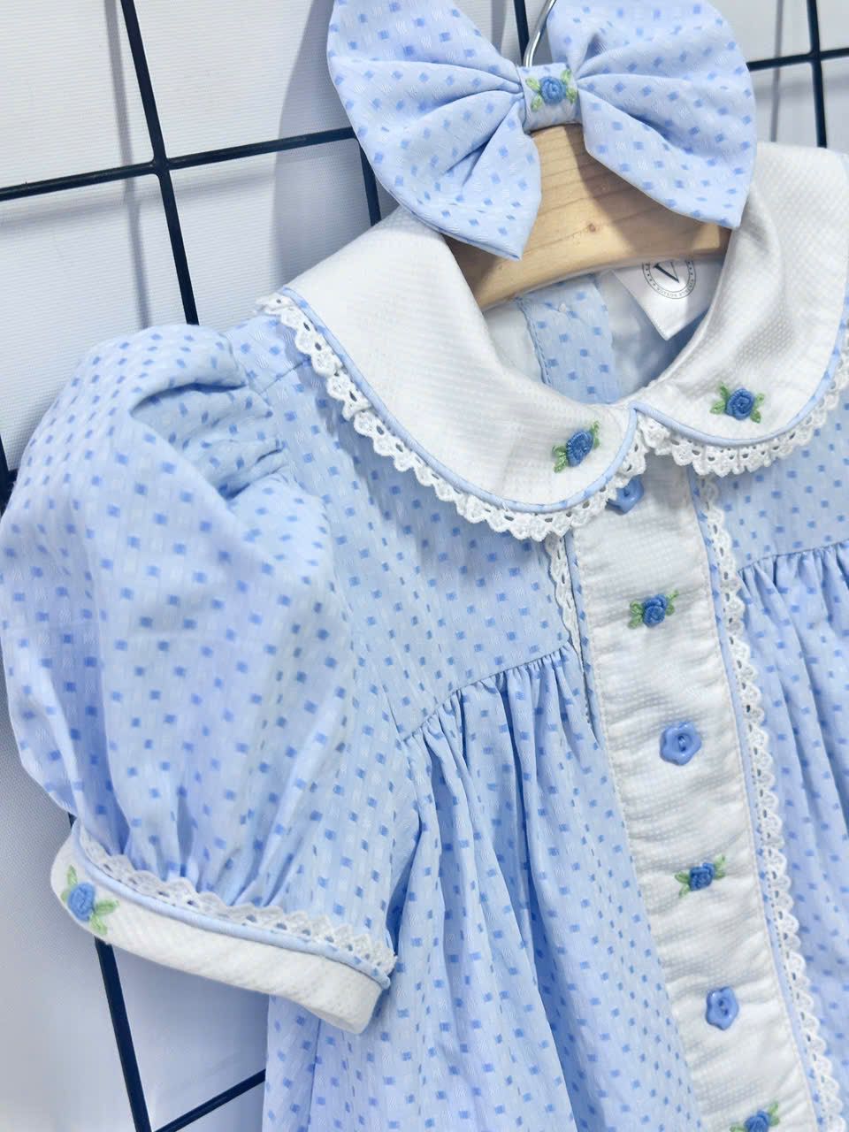 PRE-ORDER NOW & GET IT NEXT WEEK‼️NEW SEASON🍁AUGUSTA BLUE🌸HAND-EMBROODERED🧵🪡DAY DRESS BLOOMERS & HAIR ACCESSORIES🎀🎀