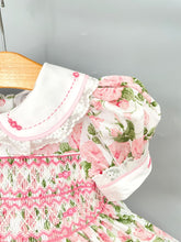 Load image into Gallery viewer, NEW SEASON! &quot;BARBARA&quot; Hand-Smocked Pink Roses Dress &amp; Hair Accessories

