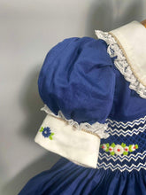 Load image into Gallery viewer, NEW! DARLING NAVY BLUE Front &amp; Back Hand-Smocked Dress &amp; Hair Accessories
