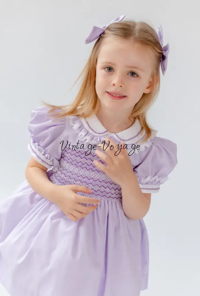 NEW🤩ANNALISE LILAC💜HAND-SMOCKED🧵🪡DRESS & HAIR ACCESSORIES🎀 Baby & Toddler Dresses
