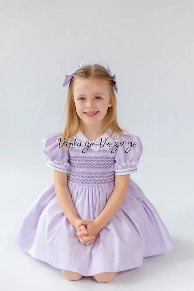 NEW🤩ANNALISE LILAC💜HAND-SMOCKED🧵🪡DRESS & HAIR ACCESSORIES🎀 Baby & Toddler Dresses