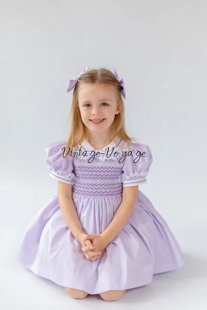 NEW🤩ANNALISE LILAC💜HAND-SMOCKED🧵🪡DRESS & HAIR ACCESSORIES🎀 Baby & Toddler Dresses
