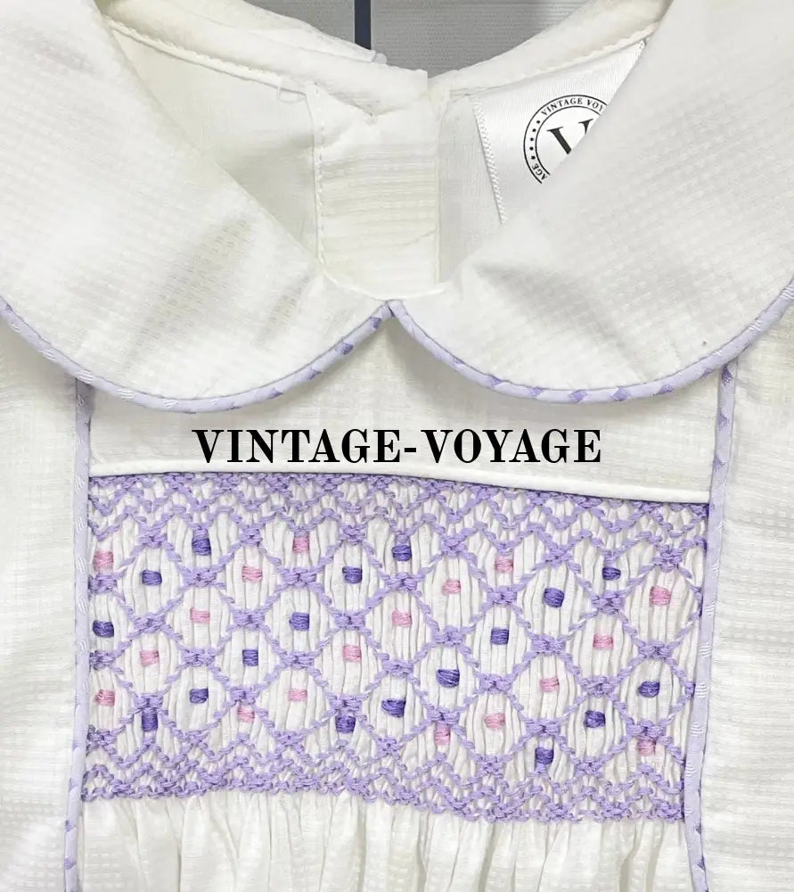 PRE-ORDER&GET NEXT WEEK‼️NEW🤩AUGUST LILAC & WHITE💜HAND-SMOCKED ROMPER SUIT🧵🪡 Baby & Toddler Outfits