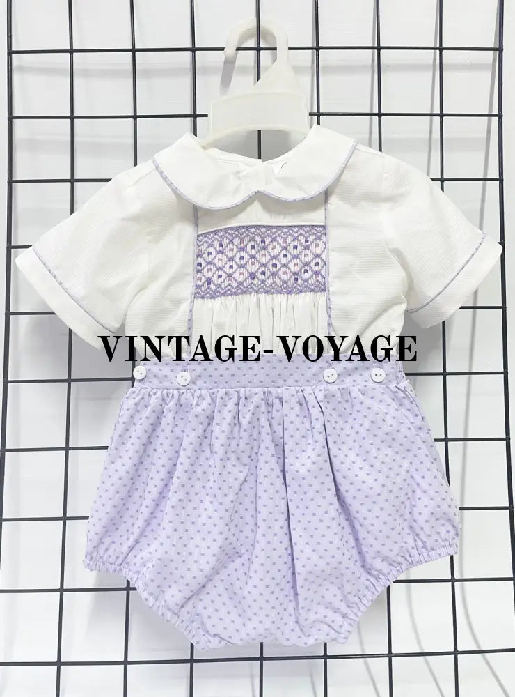PRE-ORDER&GET NEXT WEEK‼️NEW🤩AUGUST LILAC & WHITE💜HAND-SMOCKED ROMPER SUIT🧵🪡 NB Baby & Toddler Outfits