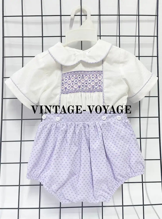 PRE-ORDER&GET NEXT WEEK‼️NEW🤩AUGUST LILAC & WHITE💜HAND-SMOCKED ROMPER SUIT🧵🪡 NB Baby & Toddler Outfits