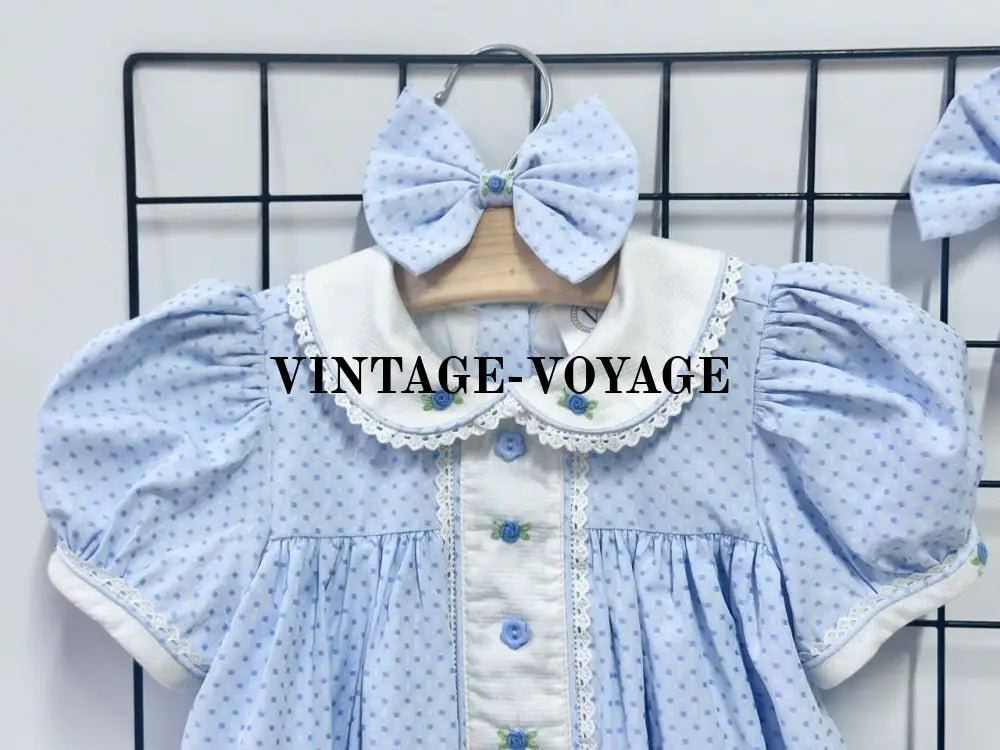 PRE-ORDER NOW & GET IT NEXT WEEK‼️NEW SEASON🍁AUGUSTA BLUE🌸HAND-EMBROODERED🧵🪡DAY DRESS BLOOMERS & HAIR ACCESSORIES🎀🎀
