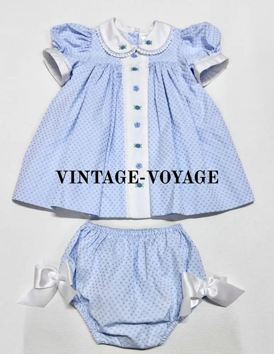 PRE-ORDER NOW & GET IT NEXT WEEK‼️NEW SEASON🍁AUGUSTA BLUE🌸HAND-EMBROODERED🧵🪡DAY DRESS BLOOMERS & HAIR ACCESSORIES🎀🎀