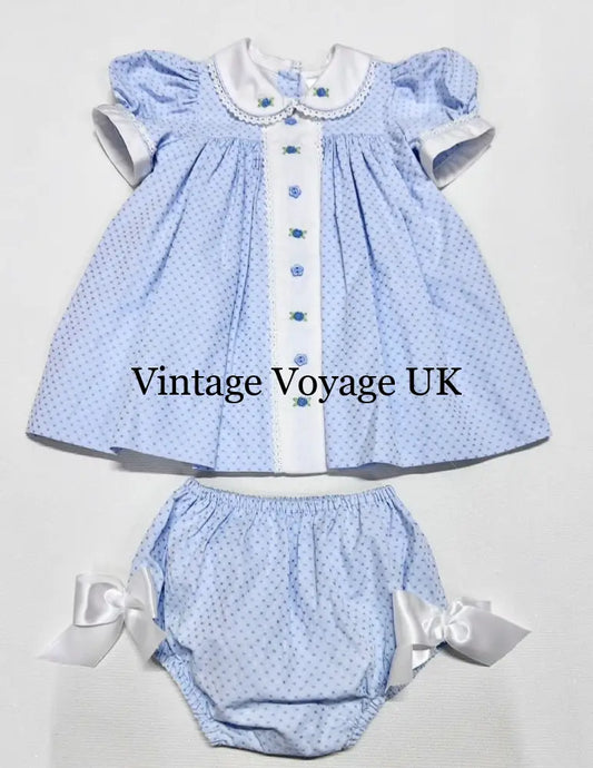 PRE-ORDER NOW & GET IT NEXT WEEK‼️NEW SEASON🍁AUGUSTA BLUE🌸HAND-EMBROODERED🧵🪡DAY DRESS BLOOMERS & HAIR ACCESSORIES🎀🎀