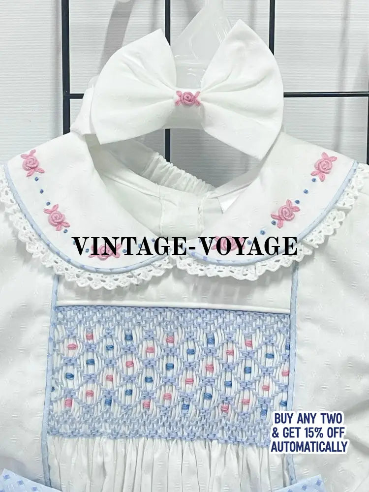 PRE-ORDER&GET NEXT WEEK‼️NEW🤩AUGUSTA BLUE🩵HAND-SMOCKED🧵🪡SKIRT SET AND HAIR BOWS OR HEADBAND 🎀🎀 Baby & Toddler Outfits