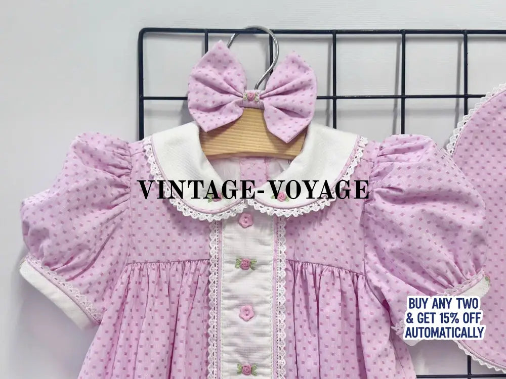 PRE-ORDER NOW & GET IT NEXT WEEK! NEW SEASON! AUGUSTA PINK HAND-EMBROODERED🧵🪡DAY DRESS BLOOMERS & HAIR ACCESSORIES🎀🎀