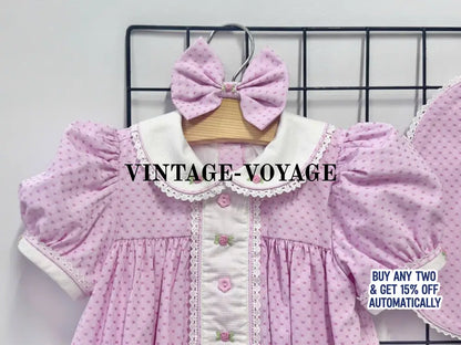 PRE-ORDER NOW & GET IT NEXT WEEK! NEW SEASON! AUGUSTA PINK HAND-EMBROODERED🧵🪡DAY DRESS BLOOMERS & HAIR ACCESSORIES🎀🎀