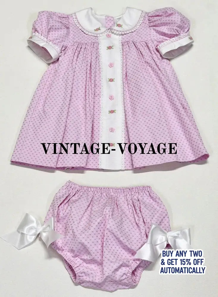 PRE-ORDER NOW & GET IT NEXT WEEK! NEW SEASON! AUGUSTA PINK HAND-EMBROODERED🧵🪡DAY DRESS BLOOMERS & HAIR ACCESSORIES🎀🎀