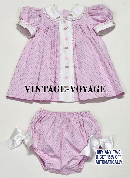 PRE-ORDER NOW & GET IT NEXT WEEK! NEW SEASON! AUGUSTA PINK HAND-EMBROODERED🧵🪡DAY DRESS BLOOMERS & HAIR ACCESSORIES🎀🎀