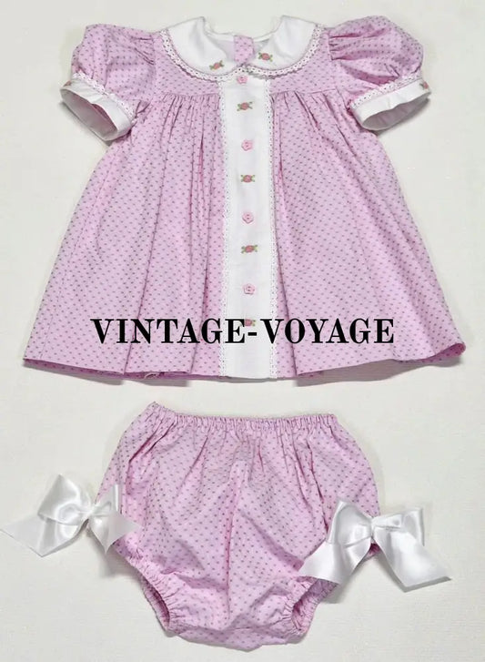 PRE-ORDER NOW & GET IT NEXT WEEK! NEW SEASON! AUGUSTA PINK HAND-EMBROODERED🧵🪡DAY DRESS BLOOMERS & HAIR ACCESSORIES🎀🎀