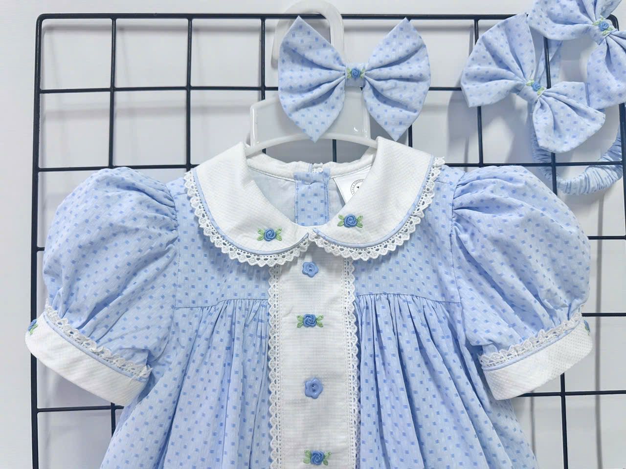 PRE-ORDER NOW & GET IT NEXT WEEK‼️NEW SEASON🍁AUGUSTA BLUE🌸HAND-EMBROODERED🧵🪡DAY DRESS BLOOMERS & HAIR ACCESSORIES🎀🎀