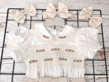 Load image into Gallery viewer, NEW SEASON! &quot;VIVIENNE&quot; CREAM Hand-Smocked Cotton/Mesh Baby Outfit
