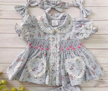 Load image into Gallery viewer, &quot;ORLA&quot; BLUE SWISS DOT Hand-Smocked Pyjama+Bows Or Headband
