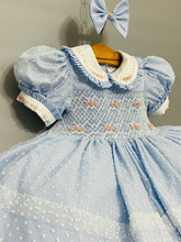 Load image into Gallery viewer, NEW SEASON! &quot;TINKERBELL&quot; Blue Hand-Smocked Dress &amp; Hair Accessories
