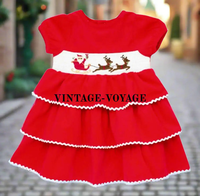 ’Christmas’ Red Corduroy Baby Girls Smocked Dress Sale 3-6M & Toddler Dresses