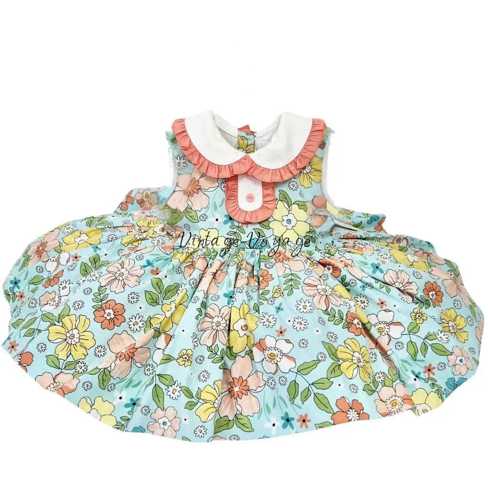 PRE-ORDER&GET NEXT WEEK‼️NEW🤩COLETTE CLASSIC COTTON MINT 🍁🌻FLORAL PRINTED DRESS KNICKERS & BOWS🎀 3 months Baby &