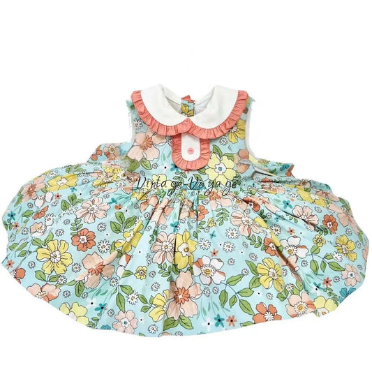 PRE-ORDER&GET NEXT WEEK‼️NEW🤩COLETTE CLASSIC COTTON MINT 🍁🌻FLORAL PRINTED DRESS KNICKERS & BOWS🎀 3 months Baby &