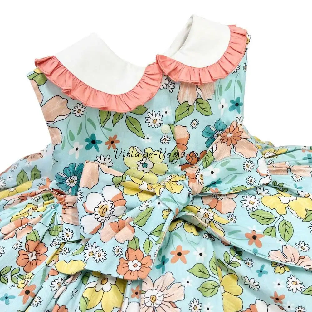 PRE-ORDER&GET NEXT WEEK‼️NEW🤩COLETTE CLASSIC COTTON MINT 🍁🌻FLORAL PRINTED DRESS KNICKERS & BOWS🎀 Baby & Toddler Dresses
