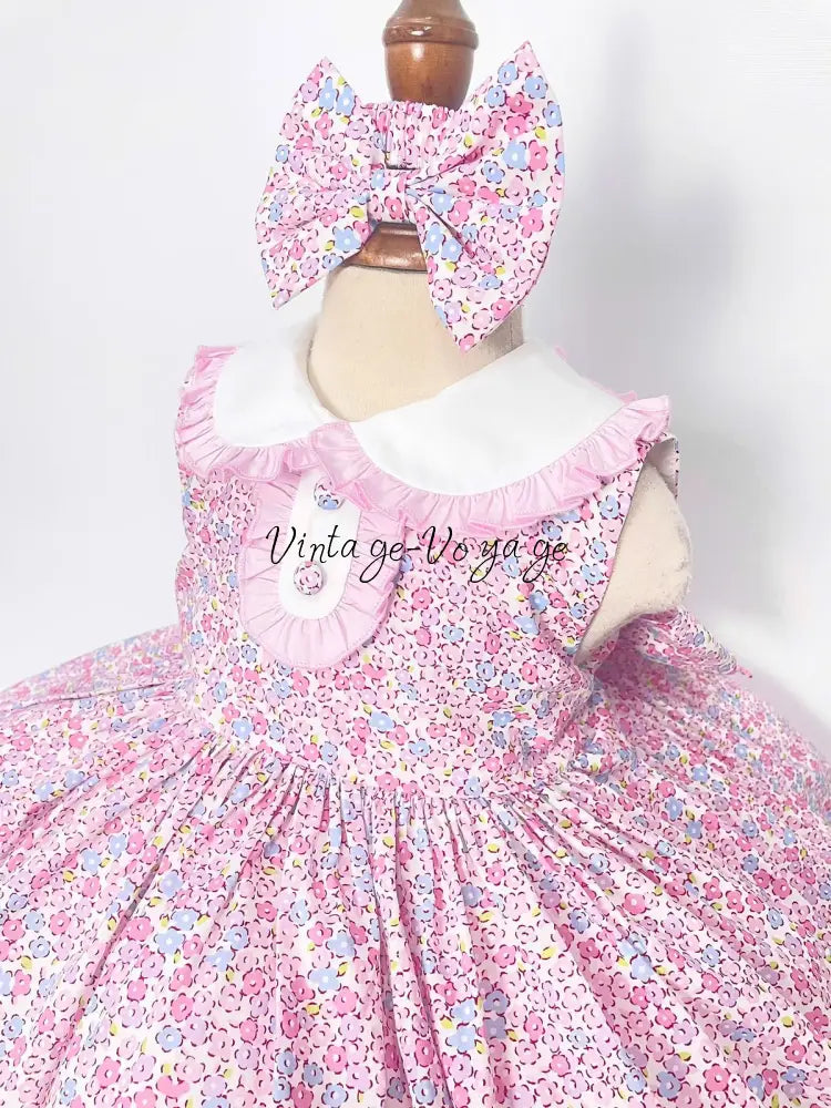PRE-ORDER! NEW! COLETTE TRADITIONAL PINK FLORAL COTTON DRESS KNICKERS & HEADBAND OR BOWS Baby & Toddler Dresses