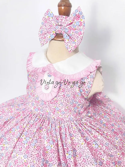 PRE-ORDER! NEW! COLETTE TRADITIONAL PINK FLORAL COTTON DRESS KNICKERS & HEADBAND OR BOWS Baby & Toddler Dresses