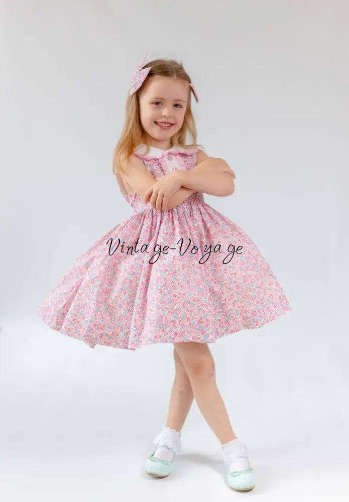 NEW🤩COLETTE TRADITIONAL PINK🌸FLORAL COTTON DRESS KNICKERS & HEADBAND OR BOWS🎀 Baby & Toddler Dresses