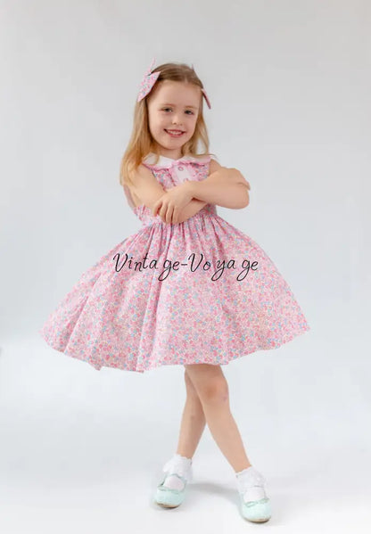 NEW🤩COLETTE TRADITIONAL PINK🌸FLORAL COTTON DRESS KNICKERS & HEADBAND OR BOWS🎀 Baby & Toddler Dresses