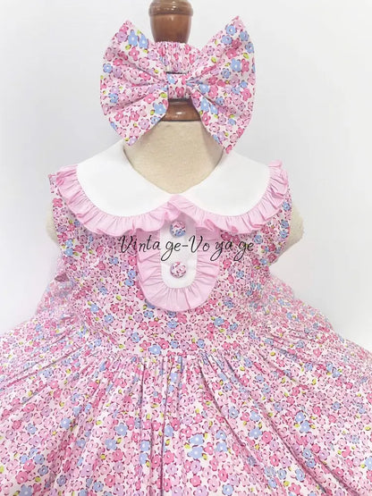 PRE-ORDER! NEW! COLETTE TRADITIONAL PINK FLORAL COTTON DRESS KNICKERS & HEADBAND OR BOWS Baby & Toddler Dresses