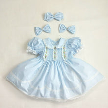 Load image into Gallery viewer, DAPHNE Blue  Hand-Embroidered Dress &amp; Hair Accessories SALE SALE SALE
