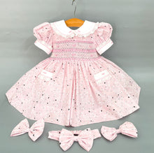 Load image into Gallery viewer, &quot;BARBARA&quot; PINK Hand-Smocked Dress &amp; Hair Accessories REDUCED TO CLEAR
