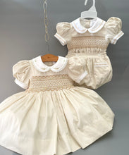 Load image into Gallery viewer, NEW SEASON! Baby Boy&#39;s  &quot;VINCENT&quot; Cream Cotton/Satin Hand-Smocked  Suit ONE LEFT
