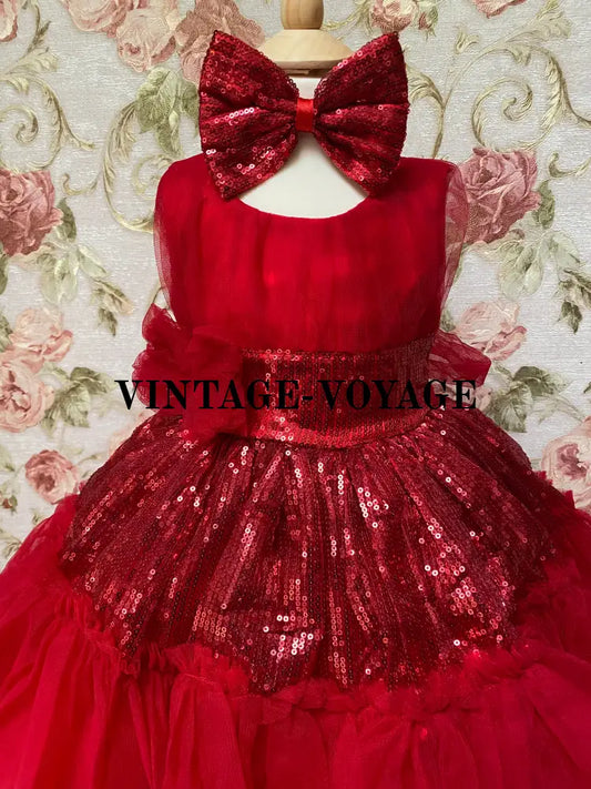 Dark Red Sequin & Tulle ’Ella’ Baby Girls Party Dress Headband Set Sale 6M Toddler Dresses