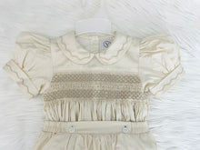 Load image into Gallery viewer, NEW SEASON! &quot;OSCAR&quot; CREAM Cotton/Satin Hand-Smocked Romper/Suit
